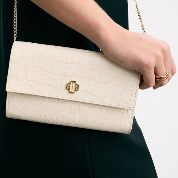 Maje Handbags - Maje Croc-Effect Embossed Leather Crossbody in Ivory